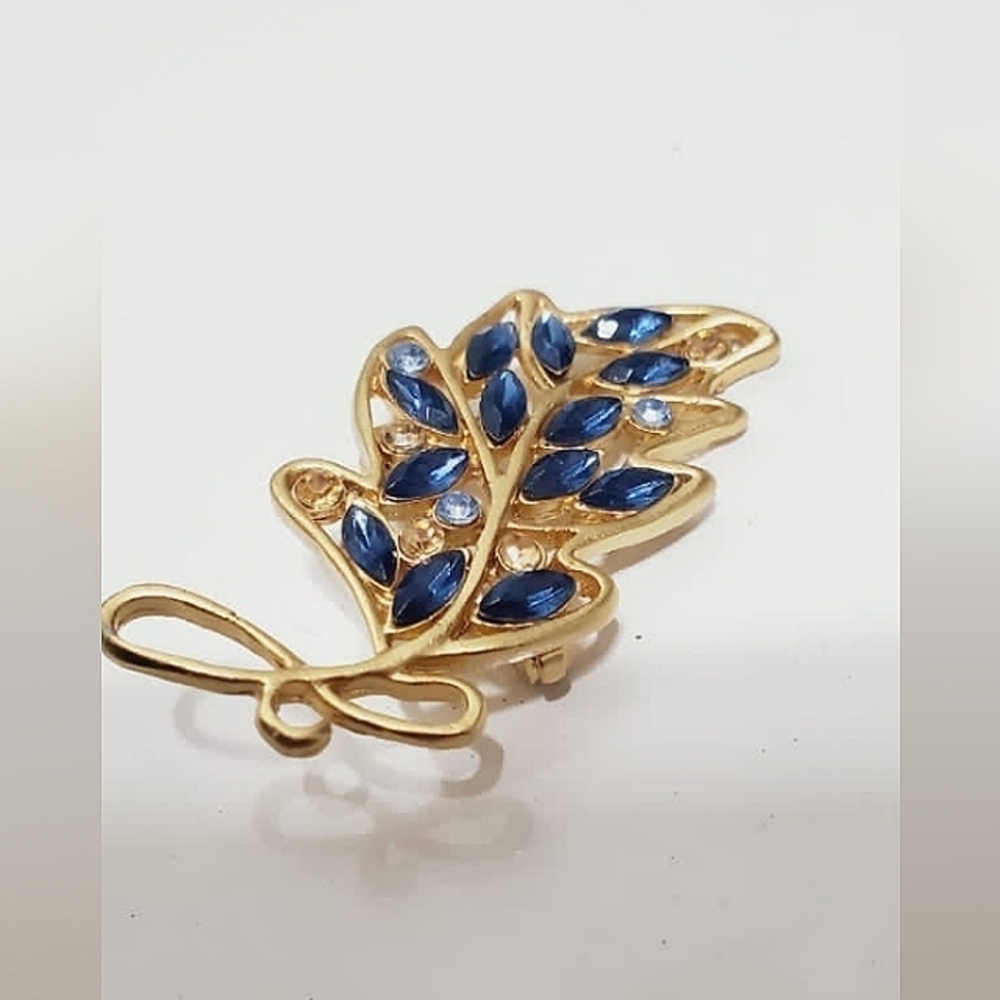 Jewelry Beautiful Blue Marquis with Brown Rhinestones Leaf Pin Brooch. 🌴